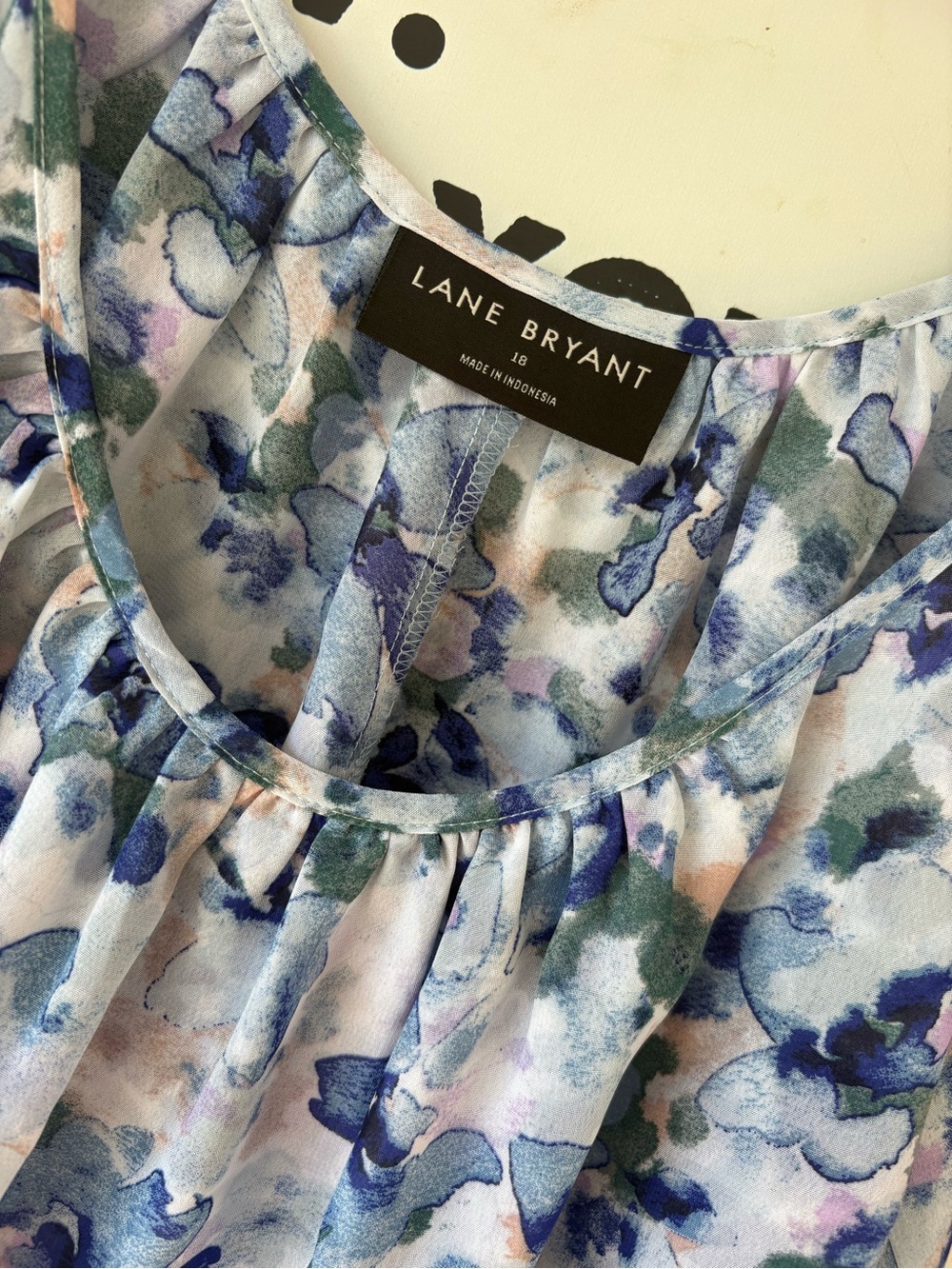 Lane Bryant Blue and White Floral Tank with Wide Straps - Picture 3 of 5